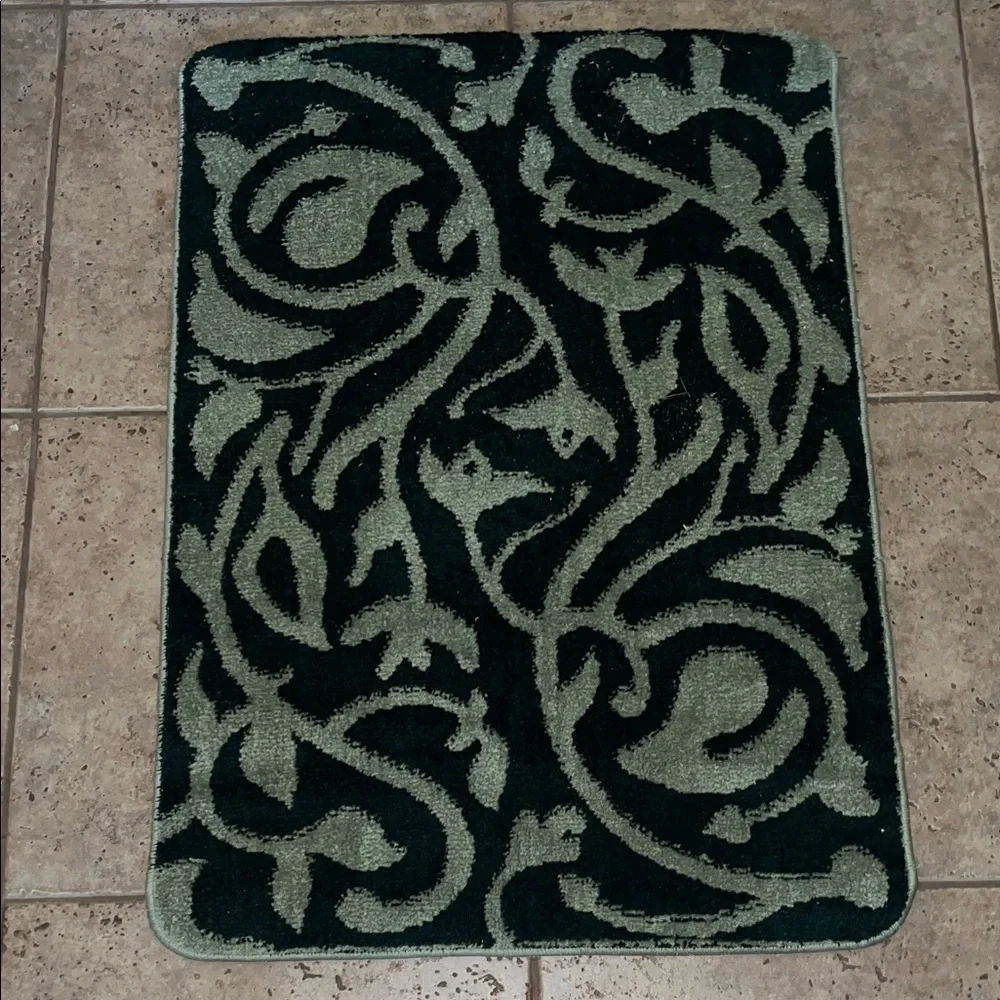 Don Aslett Green Floral Microfiber Indoor Mat Rug